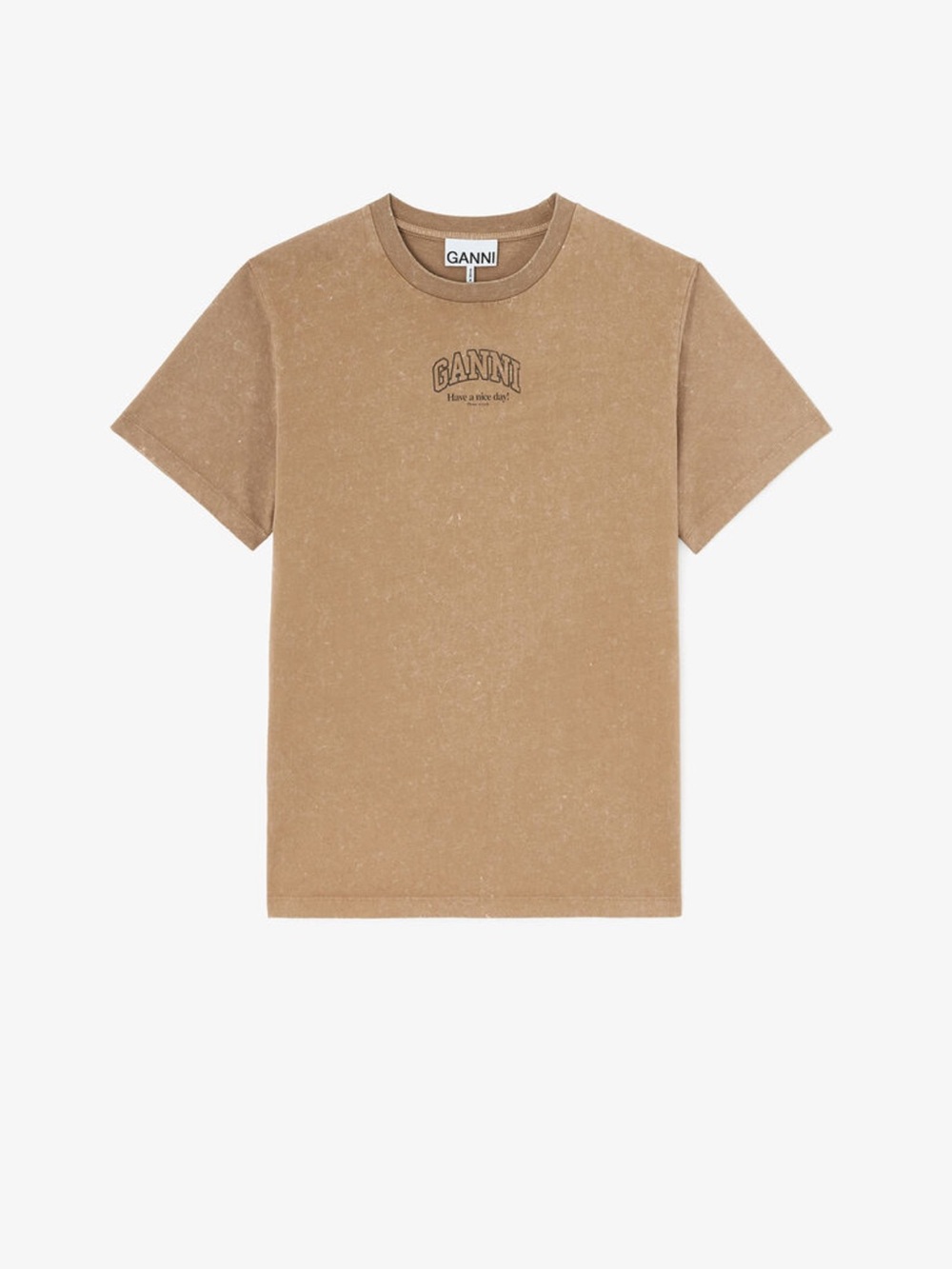 Ganni Tan Logo Crewneck Short Sleeve T‑Shirt